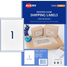 Avery 1up Frosted Clear Shipping Labels Pkt25