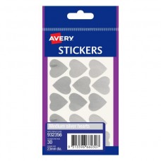 Avery Silver Hearts 15mm Labels Pkt 30