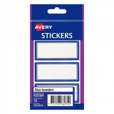 Avery White Rectangle With Blue Border 76 x 34mm Labels Pkt 18