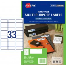 Avery 33up Removable Laser Labels Pkt25