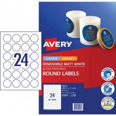 Avery 40mm Round Matt White Labels Pkt 8