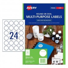 Avery 24up 40mm Round White Labels Pkt24